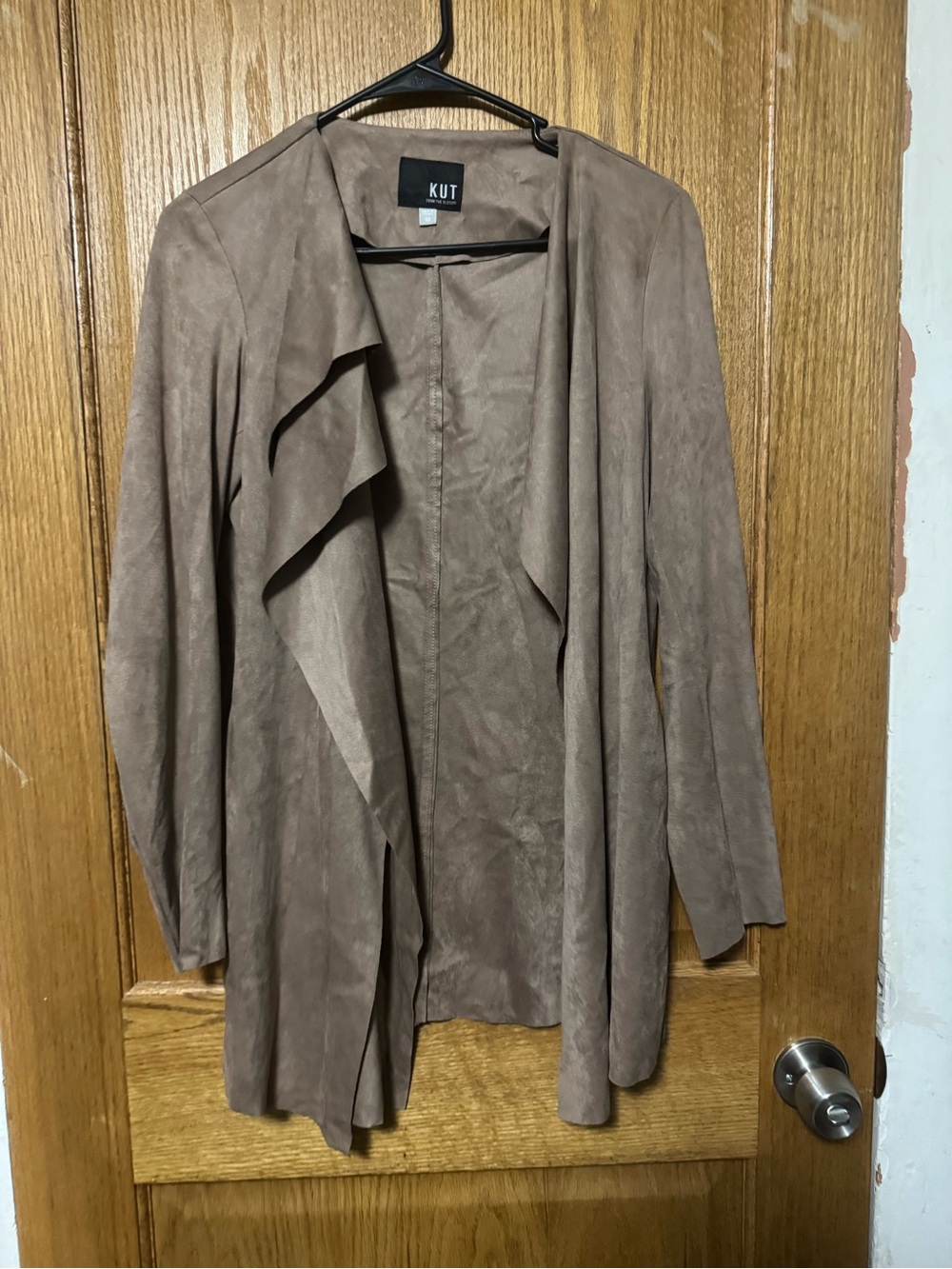 Kut from the Kloth Taupe Draped Faux-Suede Trench Jacket